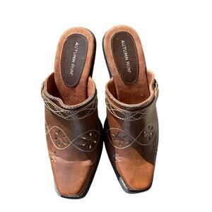 Autumn Run Brown Mules Women's 7 Slip On Western